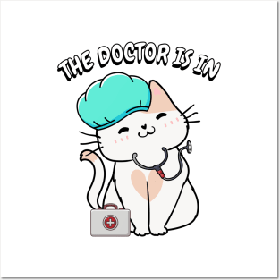 Cute white cat is a doctor Posters and Art